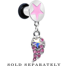 Load image into Gallery viewer, Pink Gem Angel Wing and Pink Star Single Flare Dangle Plug Sizes 5mm to 14mm