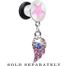 Load image into Gallery viewer, Pink Gem Angel Wing and Pink Star Single Flare Dangle Plug Sizes 5mm to 14mm