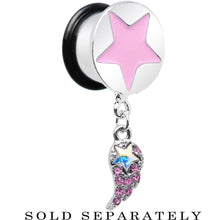 Load image into Gallery viewer, Pink Gem Angel Wing and Pink Star Single Flare Dangle Plug Sizes 5mm to 14mm
