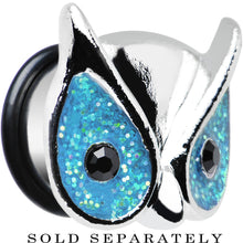 Load image into Gallery viewer, 9/16 Aqua Glitter Festive Owl Single Flare Steel Plug