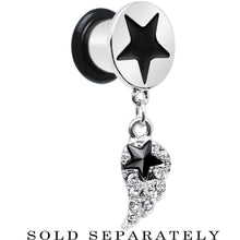 将图片加载到图库查看器,0G Clear Gem Angel Wing and Black Star Single Flare Dangle Plug