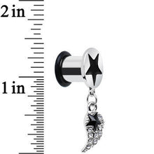 将图片加载到图库查看器,0G Clear Gem Angel Wing and Black Star Single Flare Dangle Plug
