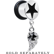 Load image into Gallery viewer, 00G Clear Gem Angel Wing and Black Star Single Flare Dangle Plug