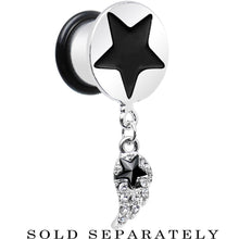 Load image into Gallery viewer, 1/2 Clear Gem Angel Wing and Black Star Single Flare Dangle Plug