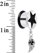 Load image into Gallery viewer, 9/16 Clear Gem Angel Wing and Black Star Single Flare Dangle Plug