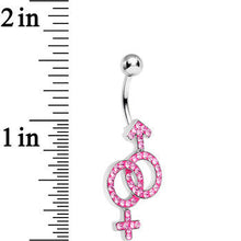Load image into Gallery viewer, Pink Gem Joined Female and Male Symbols Dangle Belly Ring