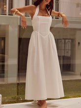 Load image into Gallery viewer, Black Ruched Halter Neck Midi Dress Sleek & Sophisticated Dress For Women