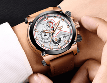 将图片加载到图库查看器,Men's Waterproof Modern Watch With Leather Belts, Stainless Steel Case Excellent Look Perfect Gift