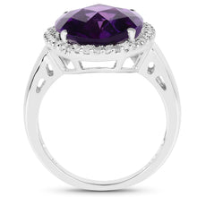 Load image into Gallery viewer, 7.94 Carat Genuine Amethyst and White Diamond .925 Sterling Silver Ring