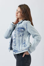 Load image into Gallery viewer, Button Up Washed Jacket Blue Classic Buttoned Jacket With Pocket Detail For Women