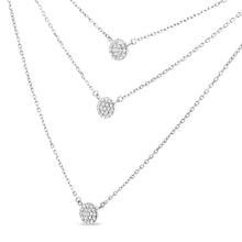 将图片加载到图库查看器,.925 Sterling Silver 1/2 Cttw Round Diamond Medallion Multi-Strand Tri Pendant 18" Necklace (H-I Color, I2-I3 Clarity)