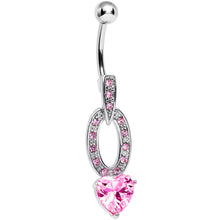Load image into Gallery viewer, Pink Cubic Zirconia Sparkling Hollow Oval Heart Dangle Belly Ring