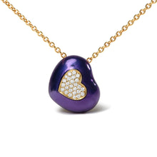 Load image into Gallery viewer, 18K Yellow Gold Blue Enamel 1/10 Cttw Round Pave Diamonds Heart Shape 18" Pendant Necklace (G-H Color, SI1-SI2 Clarity) - Adjustable up to 16" - 18"