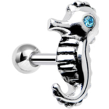 Load image into Gallery viewer, 925 Sterling Silver Aqua Gem Solemn Seahorse Tragus Cartilage Earring