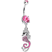 Load image into Gallery viewer, Pink Cubic Zirconia Glamorous Seahorse Dangle Belly Ring