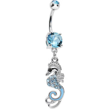 Load image into Gallery viewer, Aqua Cubic Zirconia Glamorous Seahorse Dangle Belly Ring