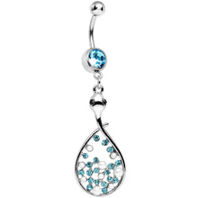 Load image into Gallery viewer, Aqua Cubic Zirconia Bubbling Snake Dangle Belly Ring
