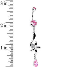 Load image into Gallery viewer, Pink Cubic Zirconia Floating on the Breeze Flower Dangle Belly Ring