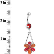 Load image into Gallery viewer, Red Gem Twinkling Crystal Pinwheel Flower Dangle Belly Ring