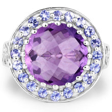 将图片加载到图库查看器,5.95 Carat Genuine Amethyst and Tanzanite .925 Sterling Silver Ring
