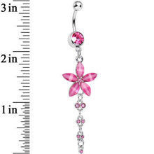 Load image into Gallery viewer, Pink Gem Shimmering Crystal Flower Dangle Belly Ring