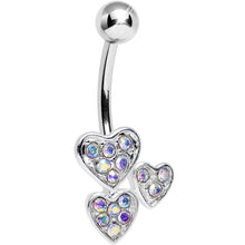 Load image into Gallery viewer, Aurora Gem Trebled Heart Belly Ring