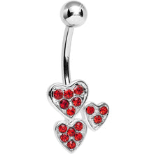 Load image into Gallery viewer, Red Gem Trebled Heart Belly Ring