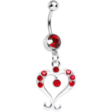 将图片加载到图库查看器,Red Gem Fanciful Arched Heart Dangle Belly Ring