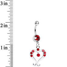 将图片加载到图库查看器,Red Gem Fanciful Arched Heart Dangle Belly Ring
