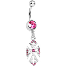 将图片加载到图库查看器,Pink Gem Ornate Heavenly Cross Dangle Belly Ring