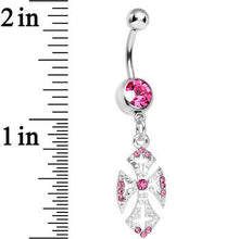 将图片加载到图库查看器,Pink Gem Ornate Heavenly Cross Dangle Belly Ring
