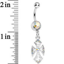 Load image into Gallery viewer, Aurora Gem Ornate Heavenly Cross Dangle Belly Ring