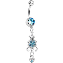 将图片加载到图库查看器,Aqua Gem Sparkling Fleur De Lock Dangle Belly Ring