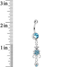 将图片加载到图库查看器,Aqua Gem Sparkling Fleur De Lock Dangle Belly Ring