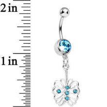 Load image into Gallery viewer, Aqua Gem Fancy Blossoming Butterfly Dangle Belly Ring