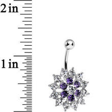Load image into Gallery viewer, Purple Clear Cubic Zirconia Beauteous Blooming Flower Belly Ring
