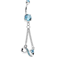 Load image into Gallery viewer, Aqua Cubic Zirconia Dazzling Infinity Symbol Dangle Belly Ring