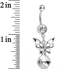 将图片加载到图库查看器,Clear Gem Round Droplet and Butterfly Dangle Belly Ring