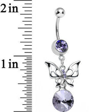 Load image into Gallery viewer, Purple Gem Round Droplet and Butterfly Dangle Belly Ring