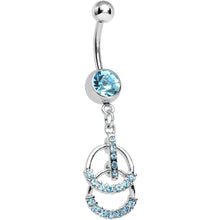 Load image into Gallery viewer, Aqua Gem Double Ring of Bling Dangle Belly Ring