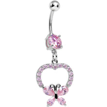 Load image into Gallery viewer, Pink Gem Hollow Heart Beautiful Butterfly Dangle Belly Ring