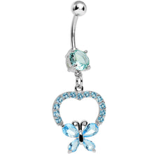 将图片加载到图库查看器,Aqua Gem Hollow Heart Beautiful Butterfly Dangle Belly Ring