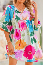 Load image into Gallery viewer, Modern Floral Print Tie Neck Dress Elegant & Timeless Colorful Dress