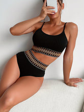 Load image into Gallery viewer, Bikini Scoop Neck High Waist 2 Piece Swimsuit for Women – Chic Solid Color Bikini Set with Contrast Band Detail – Stretchy Comfortable Flattering Swimwear for Beach Pool and Summer Vacation