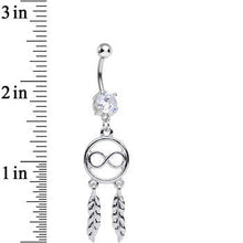 Load image into Gallery viewer, Clear Cubic Zirconia Infinity Dreamcatcher Dangle Belly Ring