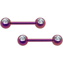 将图片加载到图库查看器,Front Gem Purple Anodized Titanium Nipple Barbell Set