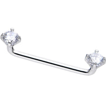 Load image into Gallery viewer, 14G Clear Prong Gem 3/4 Steel Staple Surface Barbell 2mm Rise