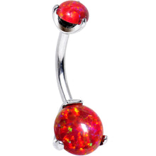 Load image into Gallery viewer, Double Red Synthetic Opal Internally Threaded Belly Ring 3/8