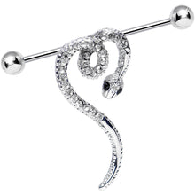 将图片加载到图库查看器,Clear Gem Heart Coiled Snake Industrial Barbell