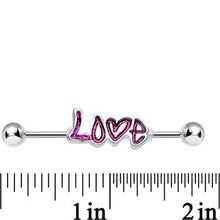 Load image into Gallery viewer, Pink Glitter Heart Full of Love Industrial Barbell